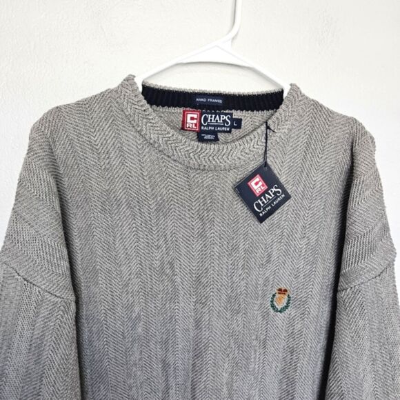 NWT Ralph Lauren Chaps | Crest Embroidered Fisherman Knit Sweater, Mens Large - Picture 4 of 7